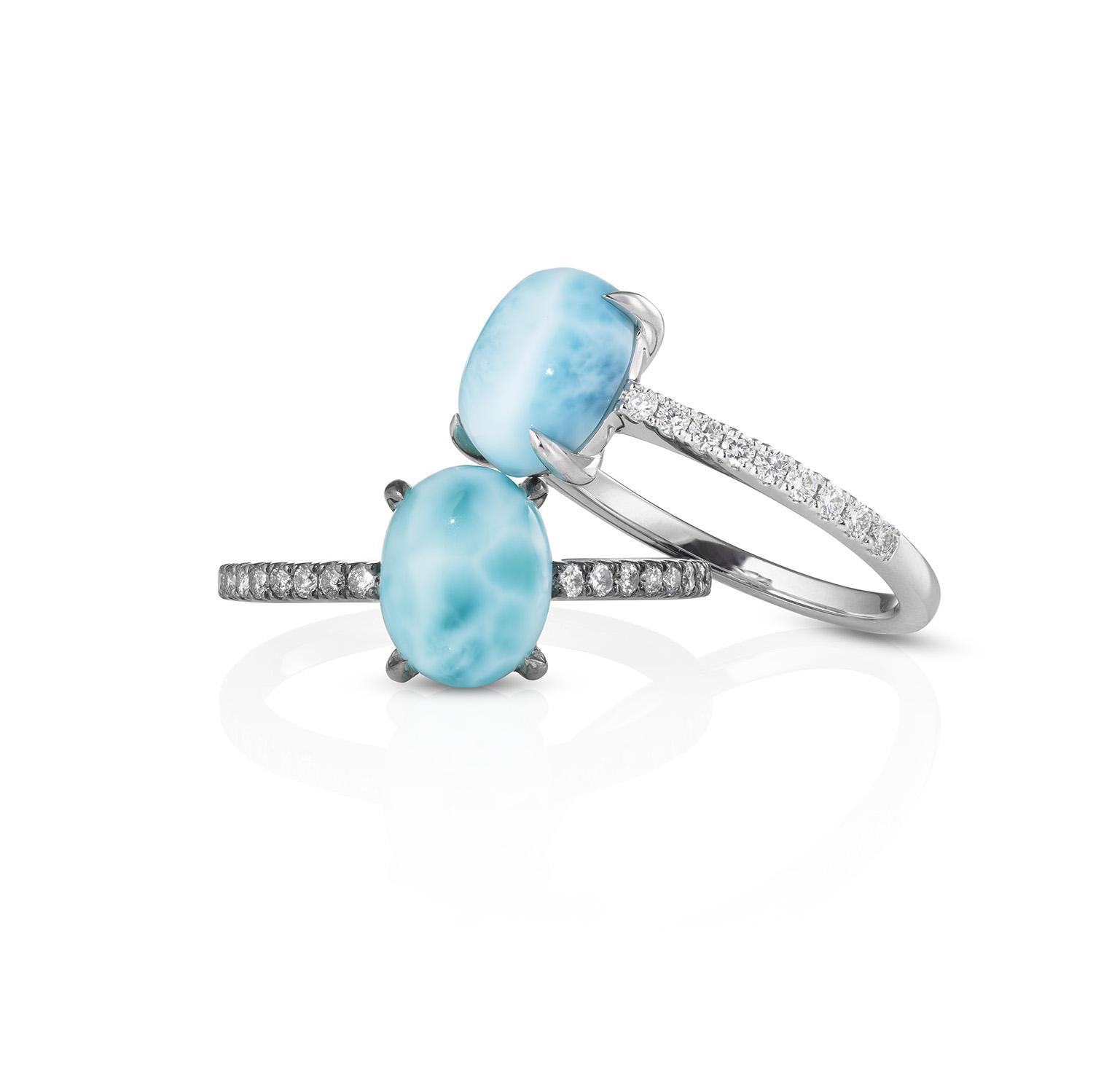 DIAMOND SEA Ring Larimar-Cabochon Diamanten Diamant-Ring Weiße-Diamanten Graue-Diamanten Larimar Filigran-Ring Meerblau Sommer-Ring Cocktail-Ring Rinons Edelstein-aus-der-Karibik